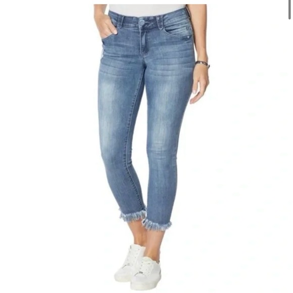 Democracy Denim - DEMOCRACY Ab Tech High Rise Slim Straight Jeans With Frayed Hem Size 10